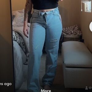 Hi, rise straight jeans folded waste detail